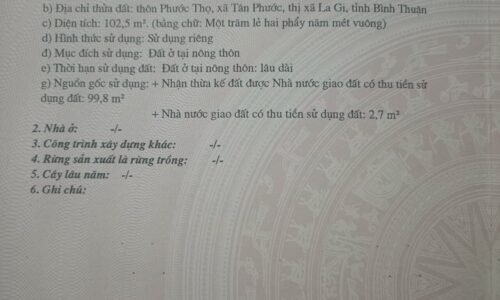 Đất – Tài Sản Giá Trị và Cơ Hội Đầu Tư An Toàn tại Thôn Phước Thọ, Lagi, Bình Thuận